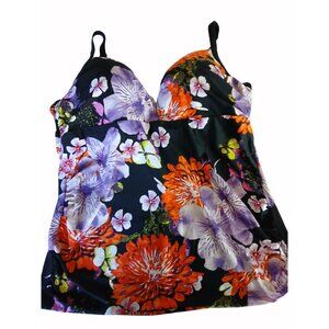 Swim Cacique Womens Tankini Swim Top Floral Multicolor Size 44DDD Padded Cups